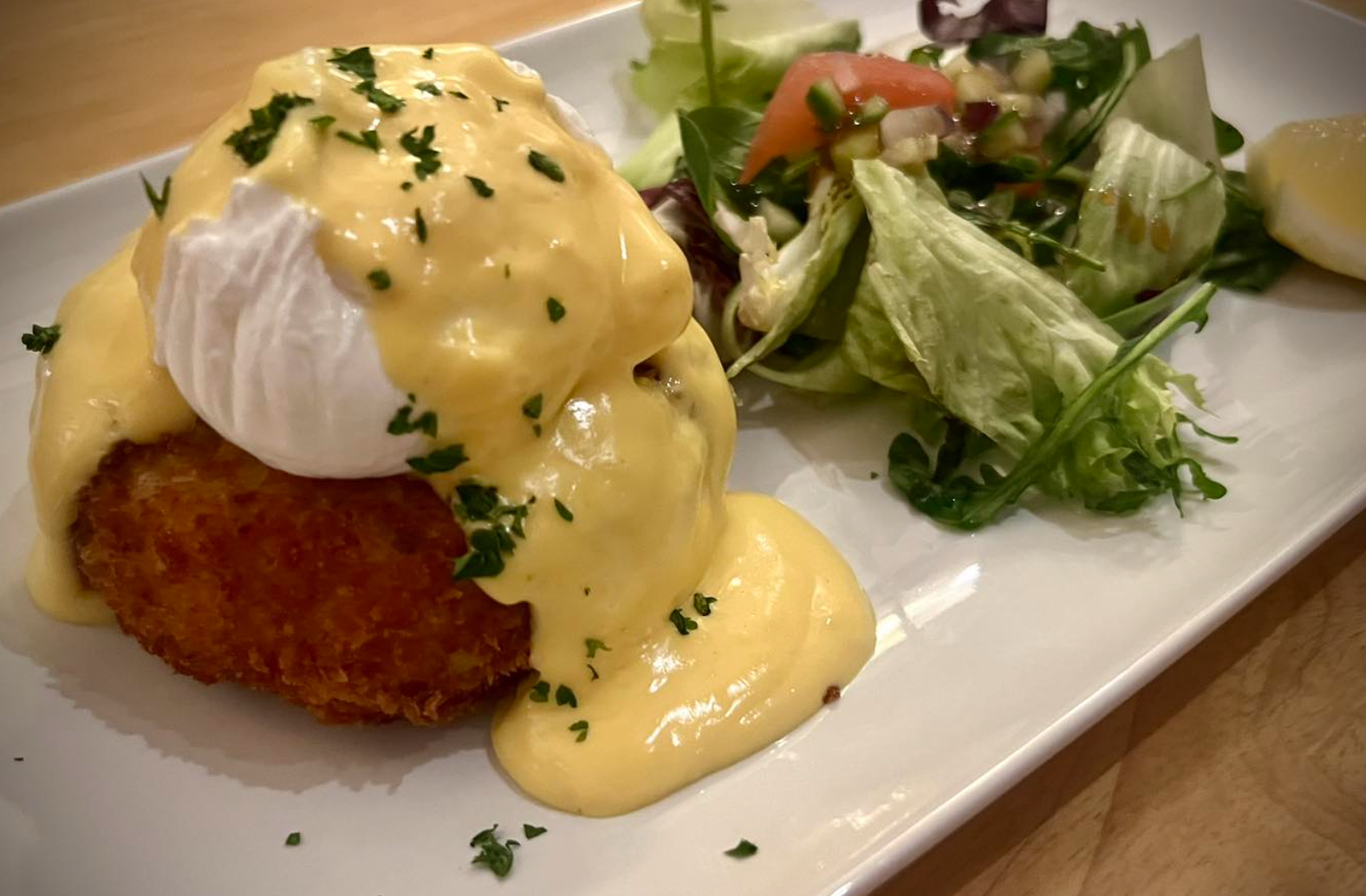Smoked Haddock Fishcake! Panko coated smoked haddock fishcake topped with a poached egg & hollandaise sauce The Rag Restaurant & Public House